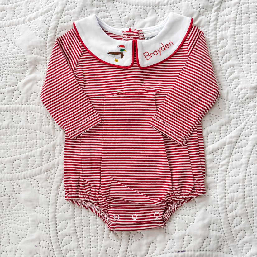 Long Sleeve Striped Boy Bubble- Custom Collar