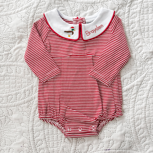 Long Sleeve Striped Boy Bubble- Custom Collar