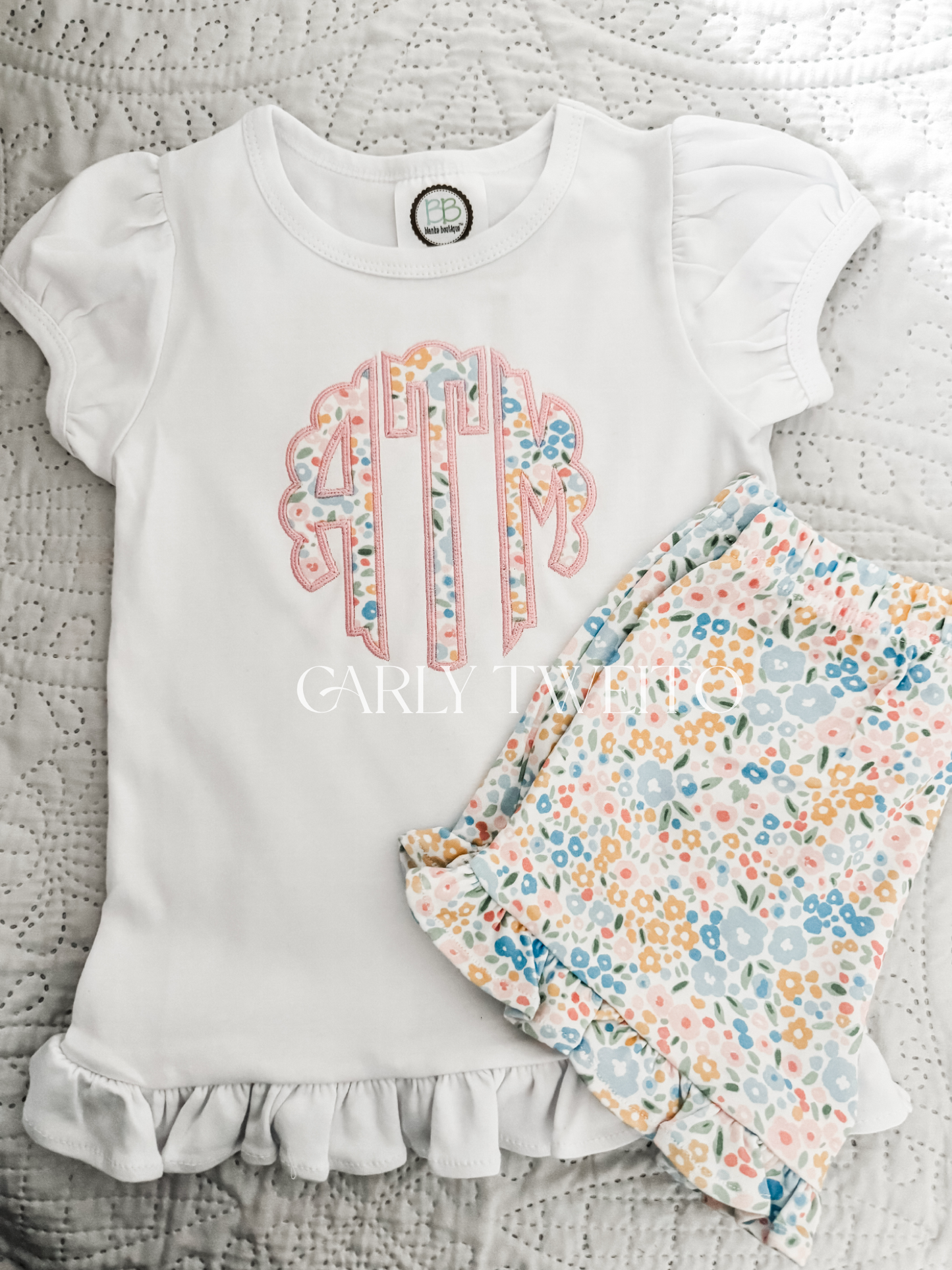 Floral Monogram Knit Shorts Set