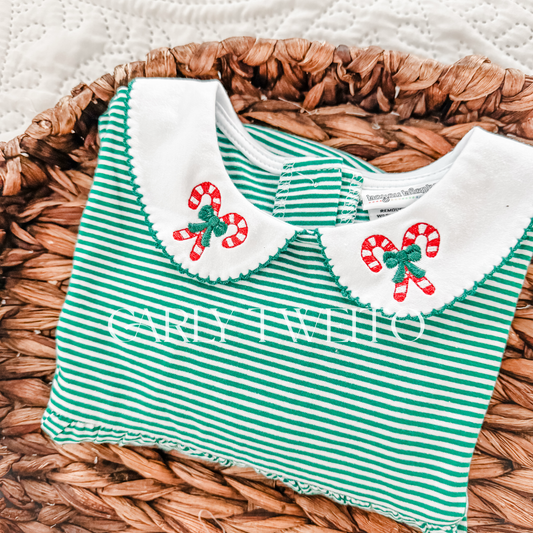 Long Sleeve Striped Girl Bubble- Custom Collar