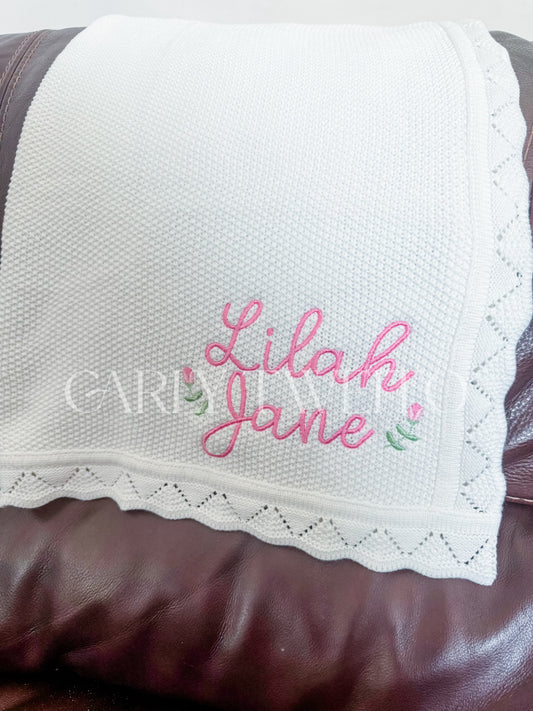Custom Theme Embroidered Knit Blanket