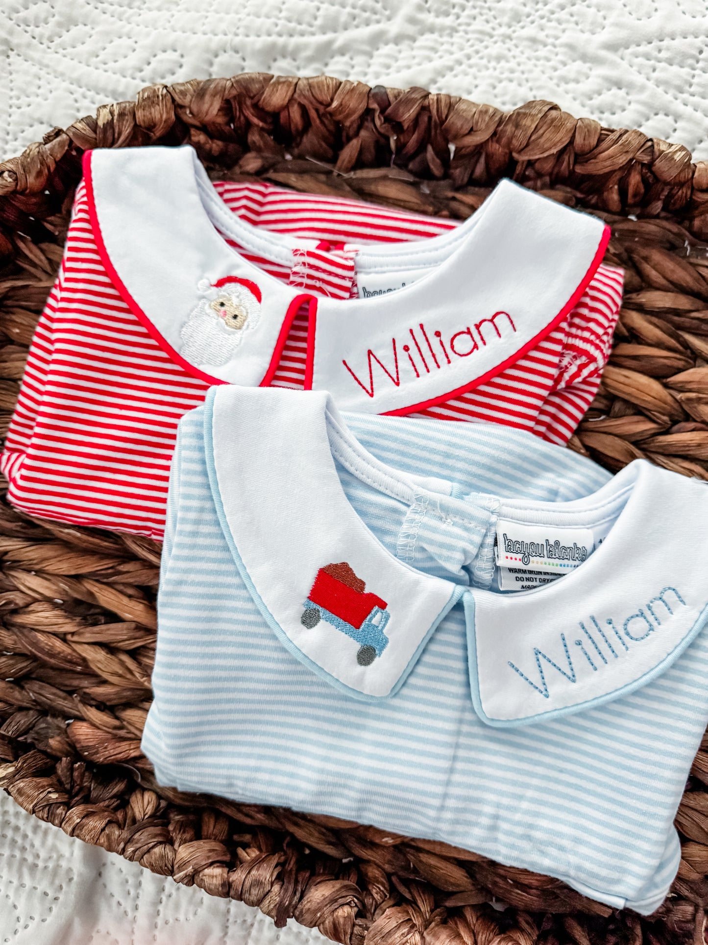 Long Sleeve Striped Boy Bubble- Custom Collar