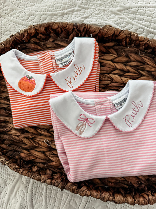 Long Sleeve Striped Girl Bubble- Custom Collar