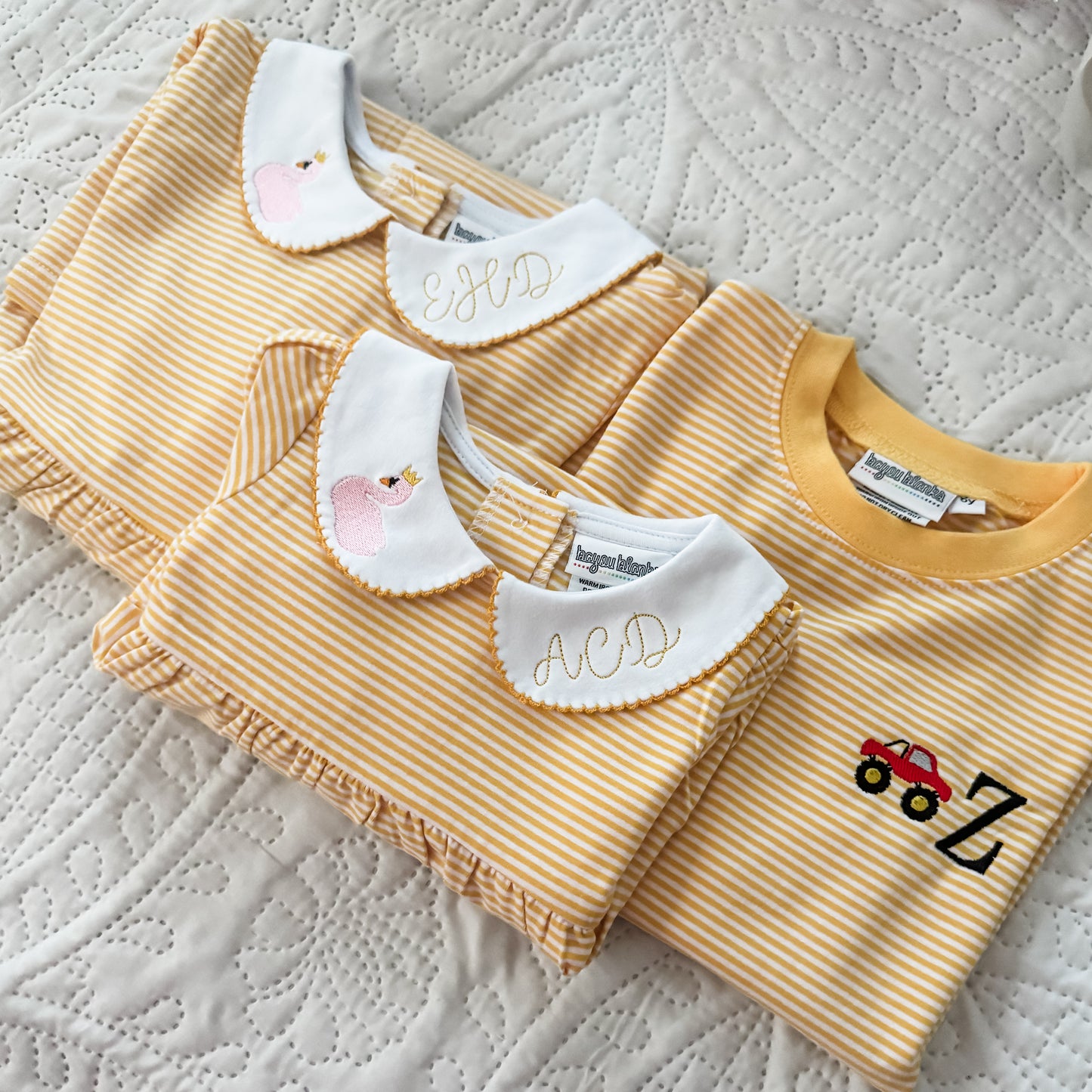 Long Sleeve Striped Girl Bubble- Custom Collar