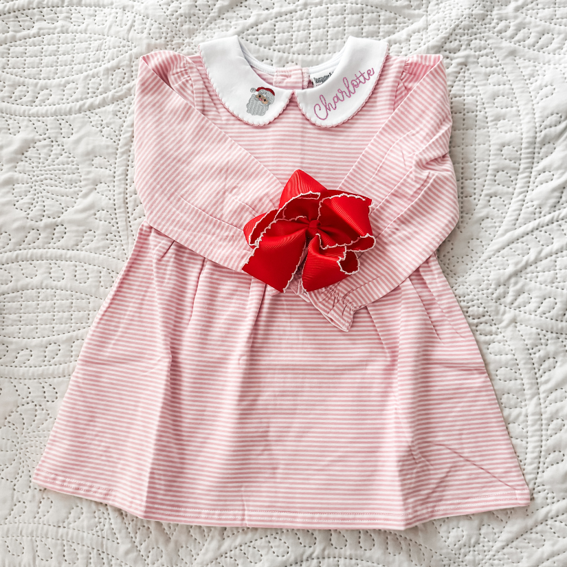 Long Sleeve Striped Dress- Custom Collar