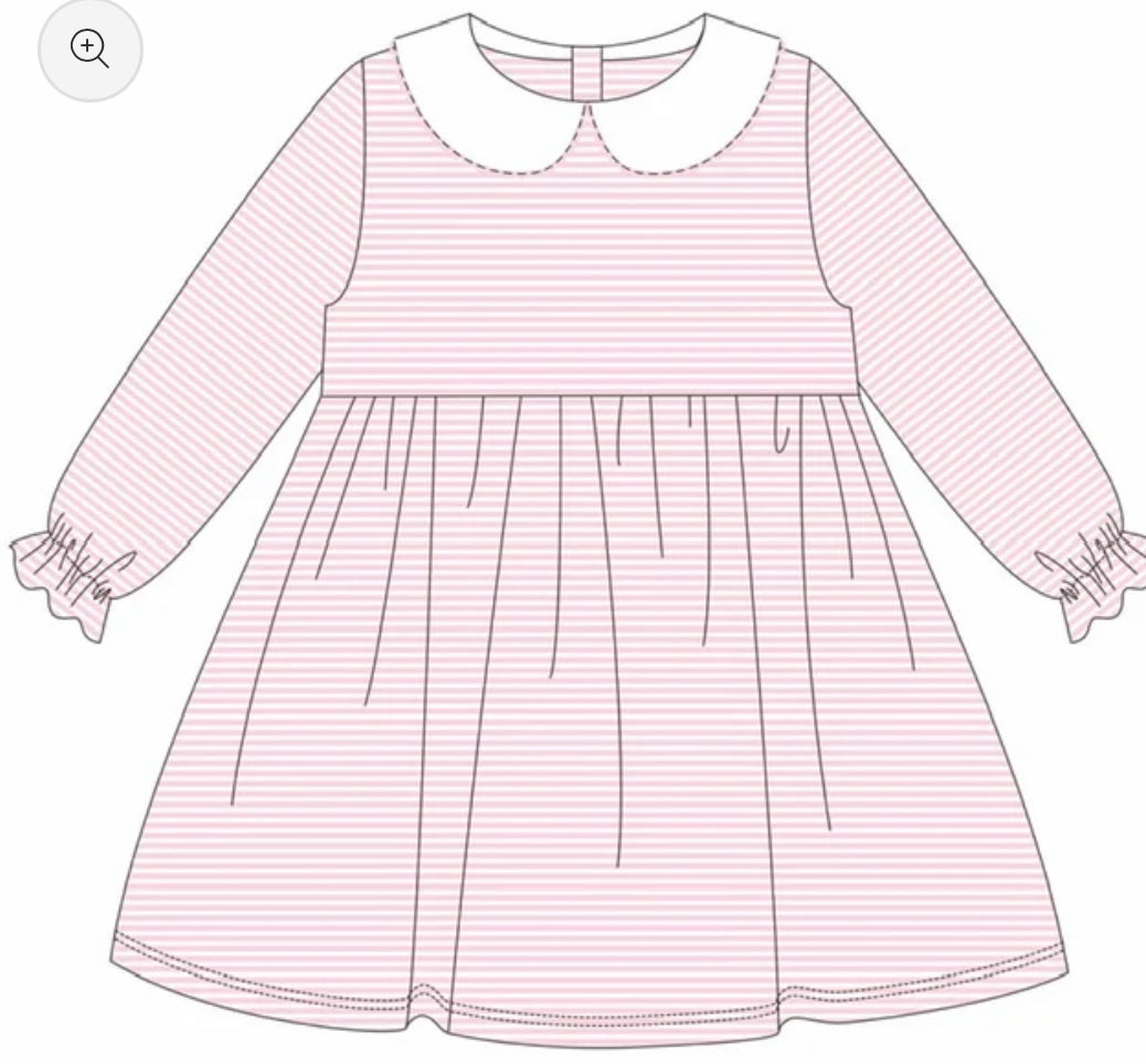 Pink Striped Collar Dress Long Sleeve