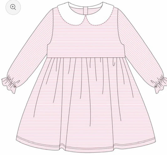 Pink Striped Collar Dress Long Sleeve