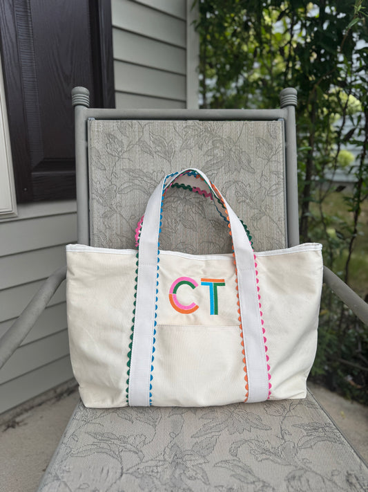 Colorful Trim Canvas Tote