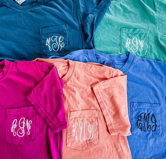 Custom Monogrammed Comfort Colors Pocket Tees