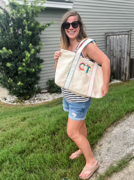 Colorful Trim Canvas Tote