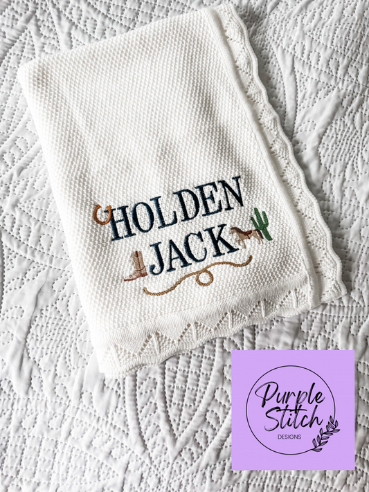 Custom Theme Embroidered Knit Blanket
