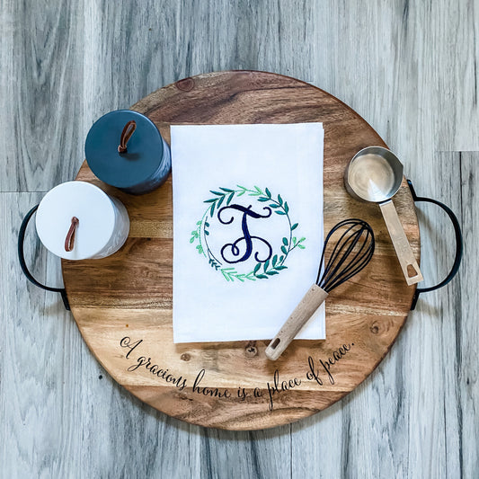 Custom Monogram Foliage Tea Towel
